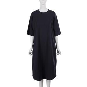 COS Dress Women M Blue Cotton Oversized A-Line Midi Length Short Sleeve Pockets